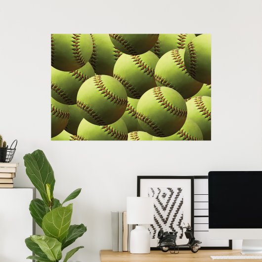 Yellow Softball Fastball Multiball Poster (Heimbüro)