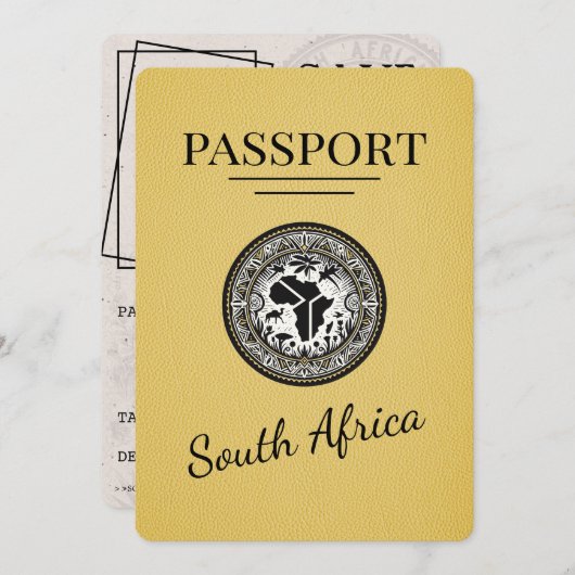 Yellow South Africa Passport Save The Date (Vorne/Hinten)