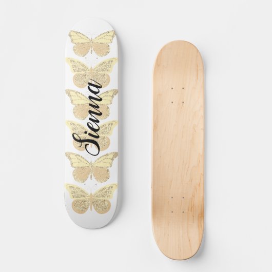 Yellow-Sparkle-Schmetterlinge Personalisiert Skateboard (Vorderseite)