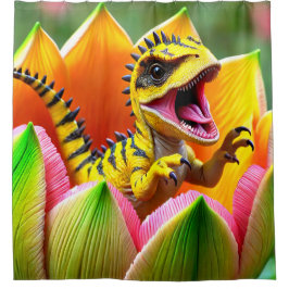 Yellow Spiked Dinosaur Baby Duschvorhang