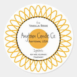 Yellow Spiro Blume Candle Jar Label Runder Aufkleber