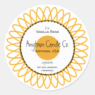 Yellow Spiro Blume Candle Jar Label Runder Aufkleber