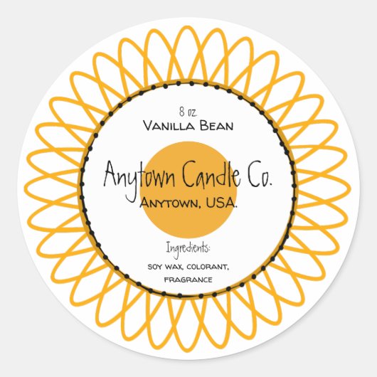 Yellow Spiro Blume Candle Jar Label Runder Aufkleber (Vorderseite)