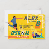 Yellow Sporty Soccer Goal Kindergeburtstag Einladung (Vorderseite)