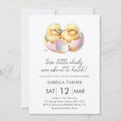 Yellow Spring Chicks Twin Baby Dusche Einladung (Vorderseite)