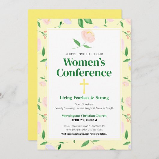 Yellow Spring Floral Women's Conference Invitation Einladung (Vorne/Hinten)