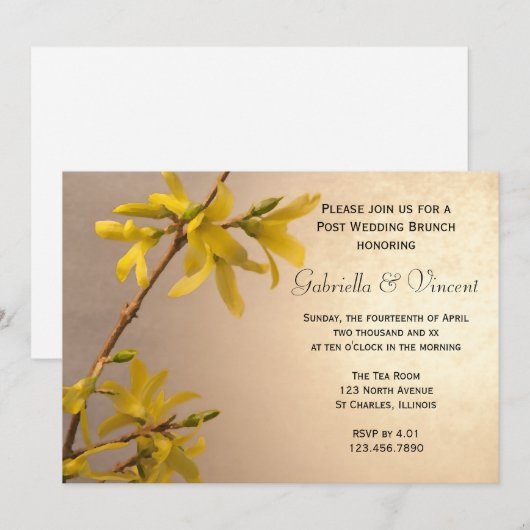 Yellow Spring Forsythia Post Wedding Brunch Einladung (Vorne/Hinten)