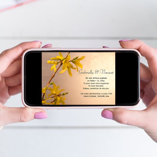 Yellow Spring Forsythia Wedding Save the Date Einladung