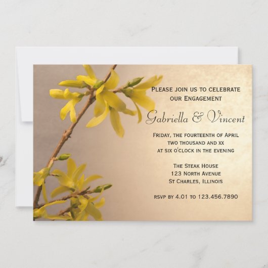 Yellow Spring Forsythias Blume Engagement Party Einladung (Vorderseite)