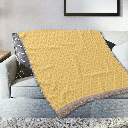 Yellow Square And Diamonds Pattern Throw Blanket Decke