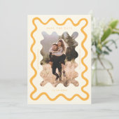 Yellow Squiggly Wavy Frame Wedding Save The Date (Stehend Vorderseite)