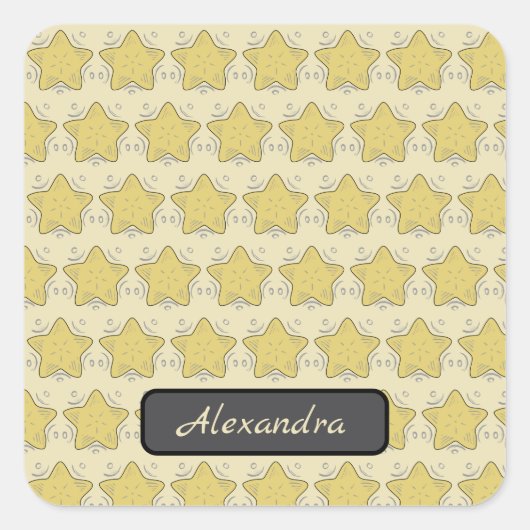 Yellow Star Applique Patchwork Quadratischer Aufkleber (Vorderseite)