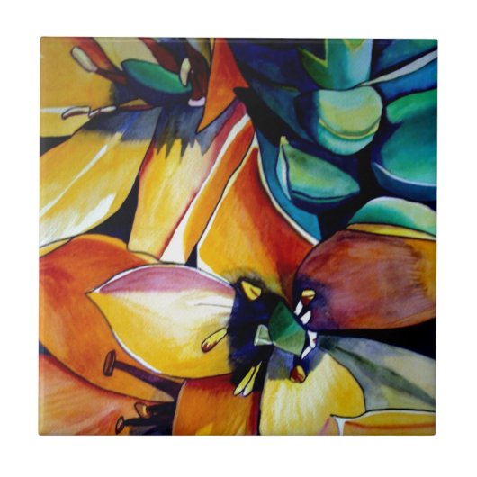 Yellow Star der Bethlehem Blume Aquarellkunst Fliese (Vorderseite)