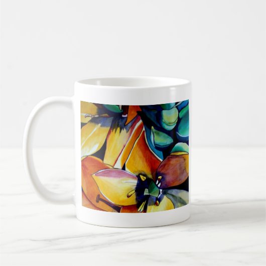 Yellow Star der Bethlehem Blume Aquarellkunst Kaffeetasse (Links)
