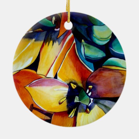 Yellow Star der Bethlehem Blume Aquarellkunst Keramikornament (Hinten)