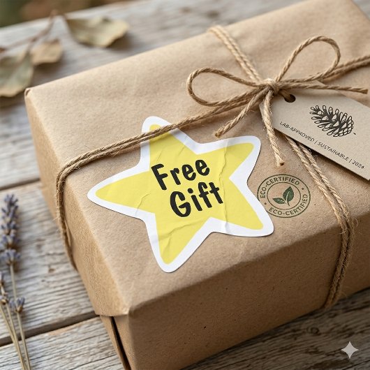Yellow Star “Free Gift” Packaging Eco-Friendly Lab Stern-Aufkleber