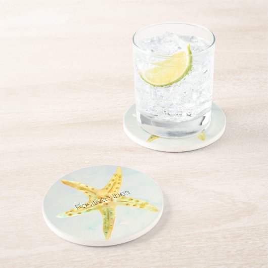 Yellow Starfish Beach Untersetzer (Seite)