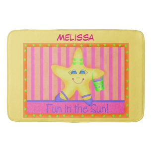 Yellow Starfish Fun in Sun Beach Name Personalisie Badematte