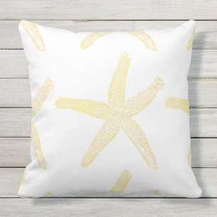 Yellow Starfish Sea Stars Pattern Nautic Beach Kissen