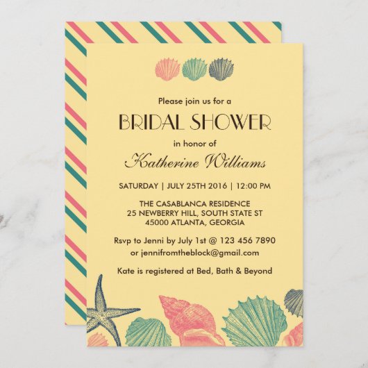 Yellow Starfish Seashells Bridal Dusche Einladung (Vorne/Hinten)