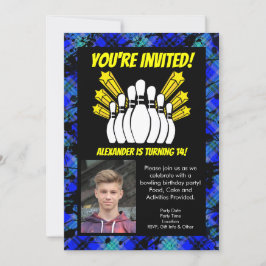 Yellow Stars Foto Bowling Party Geburtstag Einladung