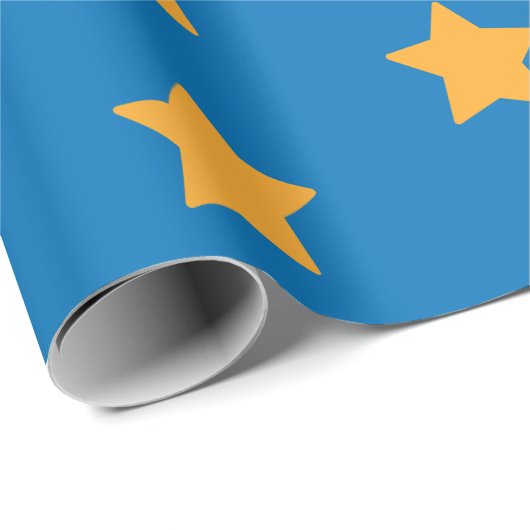 Yellow Stars Geometric Starry Blue Pattern Geschenkpapier (Rolleneckpunkt)