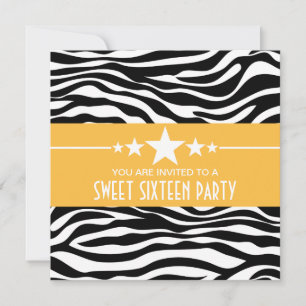 Yellow Stars Zebra Print Sweet 16 Einladung