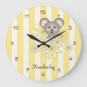 Yellow Strip Baby Koala Bären Kinderzimmer / Kinde Große Wanduhr (Vorderseite)