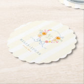 Yellow Stripe Floral Crest Monogram Spring Wedding Untersetzer (angewinkelt)