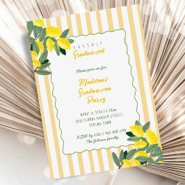 Yellow Stripe Lemon Graduation Party Invitation Einladung