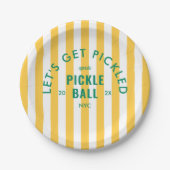Yellow Stripe Let's Get Pickled Après Pickleball Pappteller (Vorderseite)