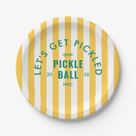 Yellow Stripe Let's Get Pickled Après Pickleball Pappteller