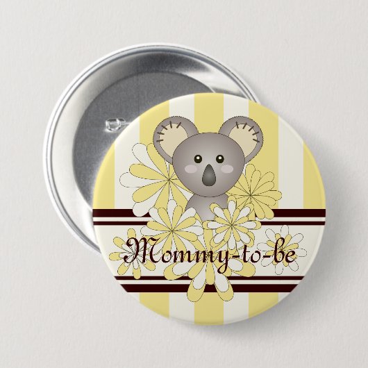 Yellow Stripe Niedlich Koala Babydusche Button (Vorne & Hinten)