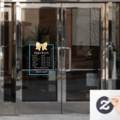 Yellow Striped Bow Blue Frame Open Hours Number Fensteraufkleber (Büro Tür)