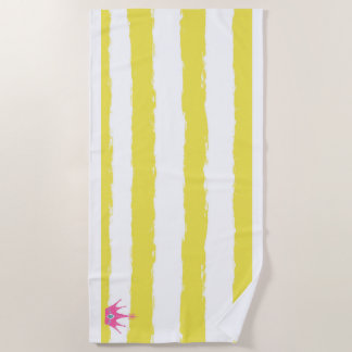 Yellow stripes and a pink crown Beach Towel Strandtuch
