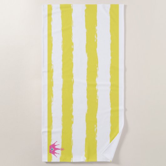 Yellow stripes and a pink crown Beach Towel Strandtuch (Vorderseite)