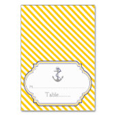 Yellow stripes anker nautische Hochzeitskarte Tischnummer (Vorderseite)