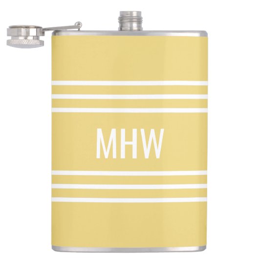 Yellow Stripes custom monogram flask Flachmann (Geöffnet)