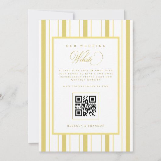 Yellow Stripes Elegant QR Code RSVP Summer Wedding Einladung (Rückseite)