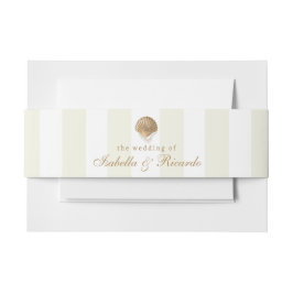 Yellow Stripes & Gold Seashell Coastal Wedding Einladungsbanderole