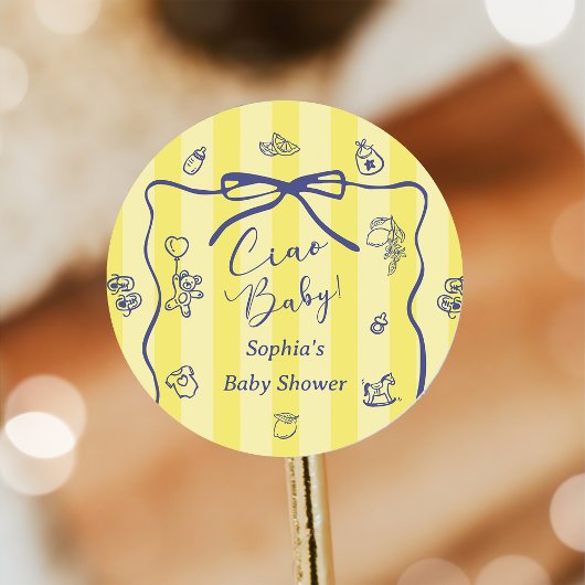 Yellow Stripes Italian Themed Ciao Baby  Runder Aufkleber