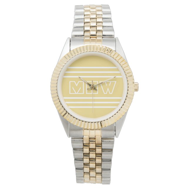 Yellow Stripes - kundenspezifische Monogramm-Uhren Armbanduhr (Vorderseite)