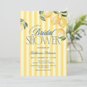 Yellow Stripes Lemon Bridal Shower Invitation Einladung (Stehend Vorderseite)