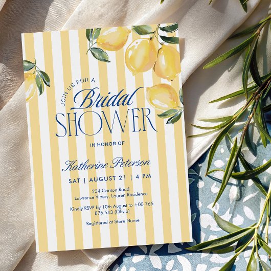 Yellow Stripes Lemon Bridal Shower Invitation Einladung
