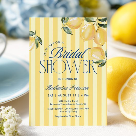 Yellow Stripes Lemon Bridal Shower Invitation Einladung