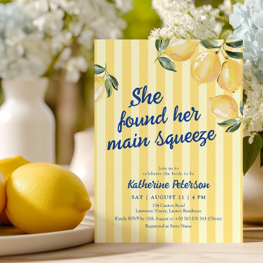 Yellow Stripes Lemon Bridal Shower Invitation Einladung