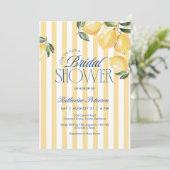 Yellow Stripes Lemon Bridal Shower Invitation Einladung (Stehend Vorderseite)