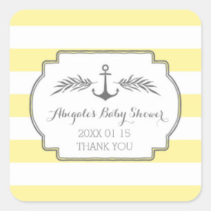 Yellow Stripes Nautical Baby Dusche Gefälligkeitsa Quadratischer Aufkleber