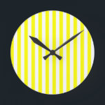 Yellow Stripes Runde Wanduhr<br><div class="desc">Bright yellow stripes against the background color of your choice. The stripe pattern is customizable and can be tiled allowing you to change orientation or size.</div>