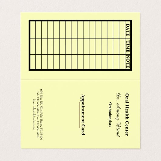 Yellow Stylish Dentist Appointment Card Visitenkarten (Außenseite Aufgefaltet)